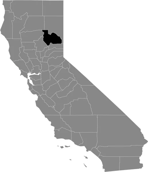 美国加州联邦州灰度地图内的美国Plumas县的黑色突出显示位置图 — 图库矢量图片