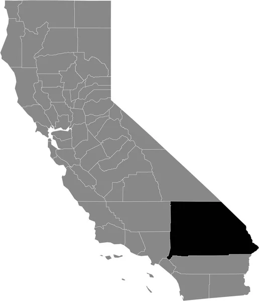 米国カリフォルニア州の灰色の地図の中にある米国サンバーナーディーノ郡の黒いハイライトされた場所 — ストックベクタ