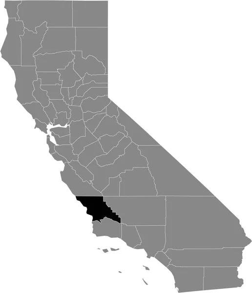アメリカ合衆国カリフォルニア州の灰色の地図の中にあるサンルイスオビスポ郡の黒いハイライトされた場所 — ストックベクタ