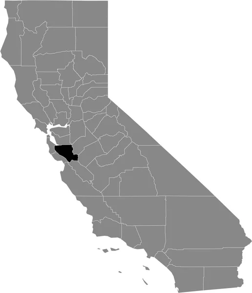 米国カリフォルニア州のグレーマップ内の米国サンタクララ郡の黒強調表示された場所の地図 — ストックベクタ