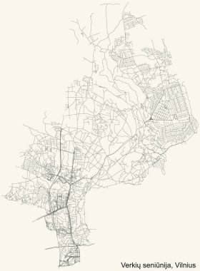 Litvanya 'nın Vilnius kentindeki Verkiai ihtiyarlığının (Verki Sesija) klasik bej arka planında siyah basit ayrıntılı yol haritası