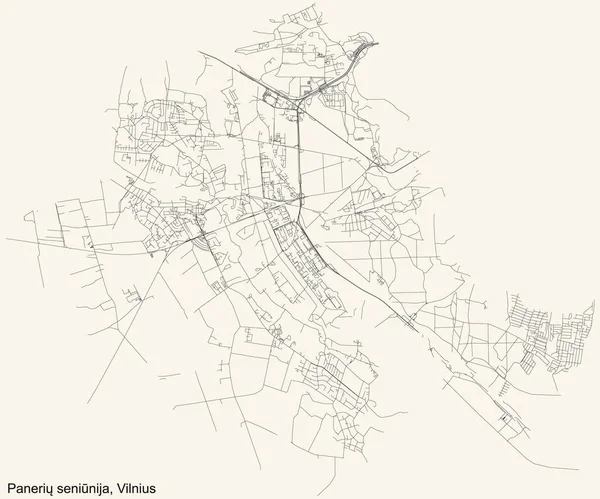 Чорна Проста Детальна Дорожня Карта Вінтажному Бежевому Тлі Кварталу Paneriai — стоковий вектор