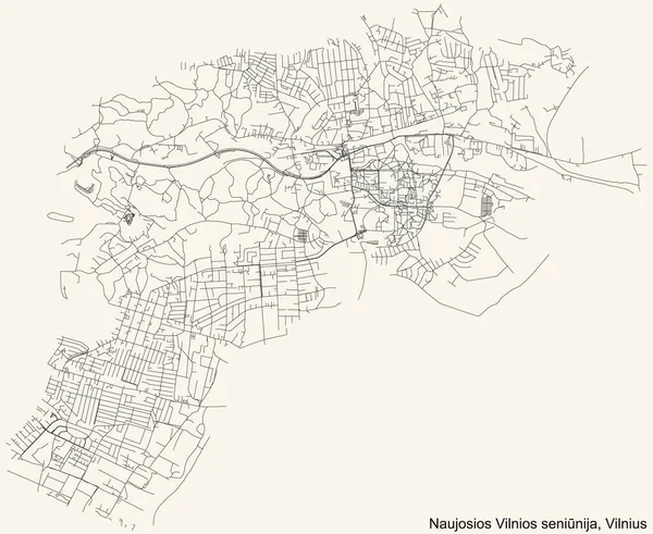 Negro Simple Detallado Mapa Carreteras Sobre Fondo Beige Vintage Del — Archivo Imágenes Vectoriales