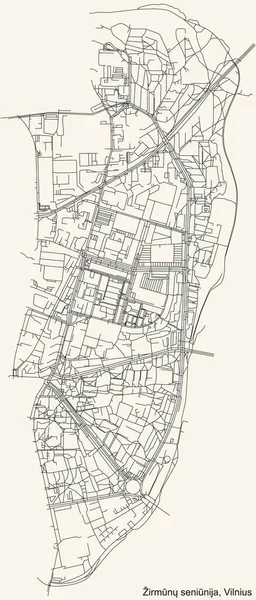 Black Simple Detailed Street Roads Map Vintage Beige Background Quarter — Vettoriale Stock