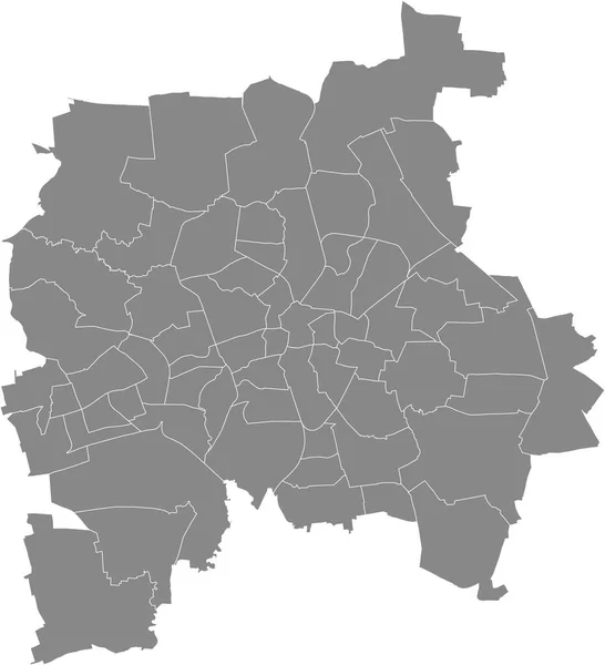 Simple Mapa Vectorial Gris Con Bordes Blancos Subdistritos Leipzig Alemania — Archivo Imágenes Vectoriales