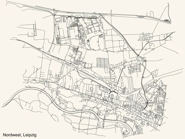 Schwarze Einfache Detaillierte Straßenkarte Auf Beigem Hintergrund Des Stadtteils Nordwest — Stockvektor
