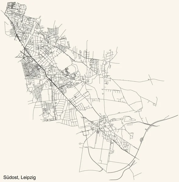 Zwarte Eenvoudige Gedetailleerde Wegenkaart Vintage Beige Achtergrond Van Wijk Southeast — Stockvector