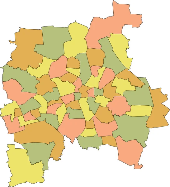 Mapa Vetorial Pastel Simples Com Fronteiras Negras Subdistritos Leipzig Alemanha — Vetor de Stock