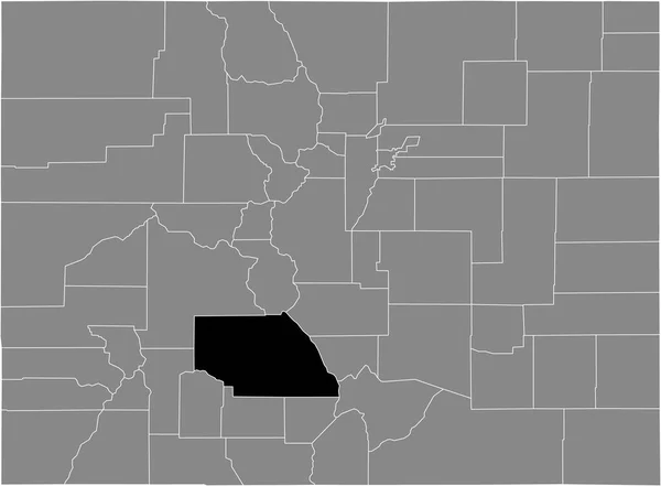 コロラド州 の灰色の地図の中にある米国サガッシュ郡の黒いハイライトされた場所 — ストックベクタ