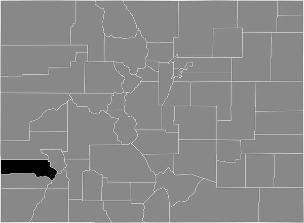 美国科罗拉多州内的美国圣米格尔县灰色地图中的黑色突出显示的位置图 — 图库矢量图片