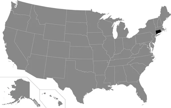 アメリカ合衆国の灰色の地図の中にあるコネチカット州の黒いハイライトされた場所の地図 — ストックベクタ