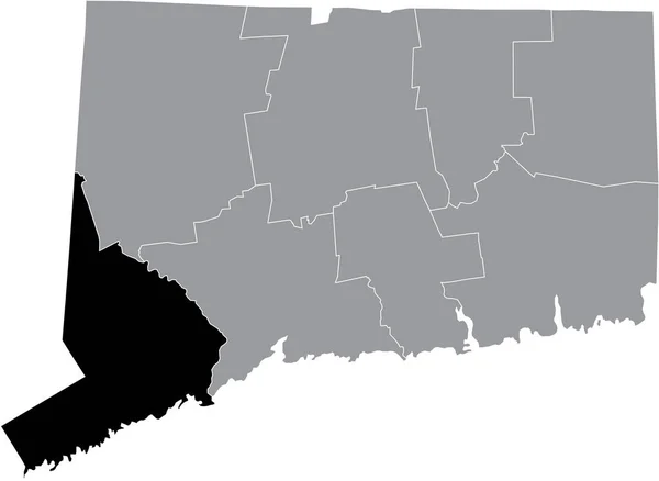 Černá Zvýrazněná Mapa Umístění Okresu Fairfield Usa Uvnitř Šedé Mapy — Stockový vektor