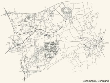 Almanya 'nın Dortmund eyaletinde yer alan Stadtbezirk Scharnhorst bölgesinin klasik bej arka plan haritası
