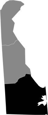 ABD 'nin Delaware eyaletinin gri haritasında ABD' nin Sussex ilçesinin siyah işaretli konumu