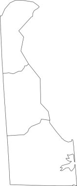 ABD 'nin Delaware eyaletinin siyah sınırları olan beyaz boş vektör haritası.