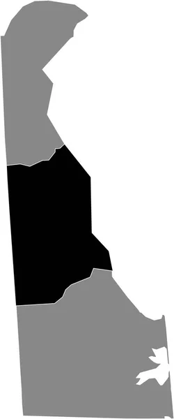 デラウェア州の灰色の地図の中にある米国ケント郡の黒いハイライトされた場所 — ストックベクタ