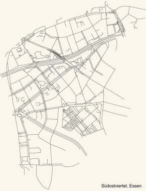 Essen, Almanya 'dan Sdostviertel Stadtteil bölgesinin klasik bej arka plan haritası