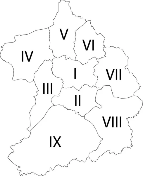 Simple Mapa Vectorial Blanco Blanco Con Bordes Negros Nombres Numéricos — Vector de stock