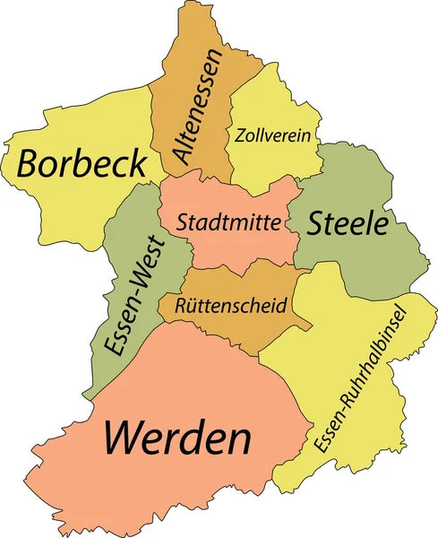 Simple Mapa Vectorial Pastel Con Bordes Negros Nombres Distritos Essen — Vector de stock