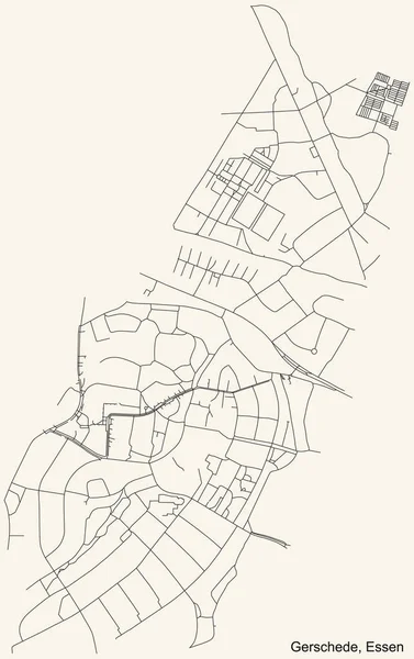 Schwarze Schlichte Straßenkarte Auf Beigem Hintergrund Des Essener Stadtteils Gerschede — Stockvektor