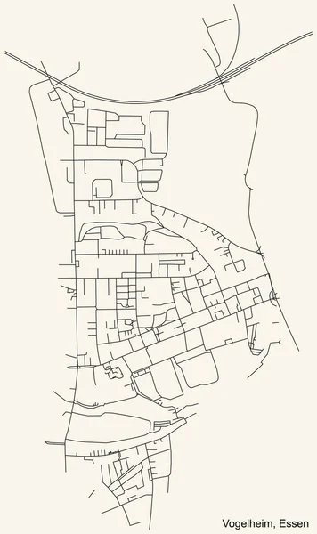 Schwarze Einfache Detaillierte Straßenkarte Auf Beigem Hintergrund Des Essener Stadtteils — Stockvektor