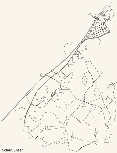 Schwarze Einfache Detaillierte Straßenkarte Auf Beigem Hintergrund Des Essener Stadtteils — Stockvektor
