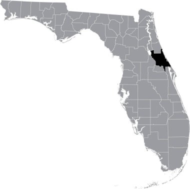Black highlighted location map of the US Volusia county inside gray map of the Federal State of Florida, USA clipart