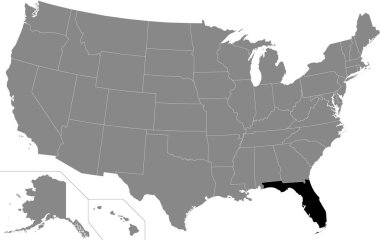 Amerika Birleşik Devletleri 'nin gri haritasında Florida Federal Eyaleti' nin siyah işaretli konumu