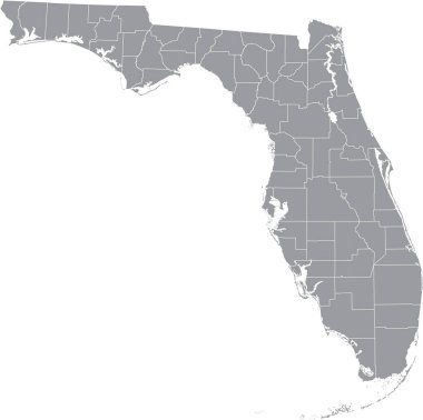 Gray vector map of the Federal State of Florida, USA with white borders of its counties clipart