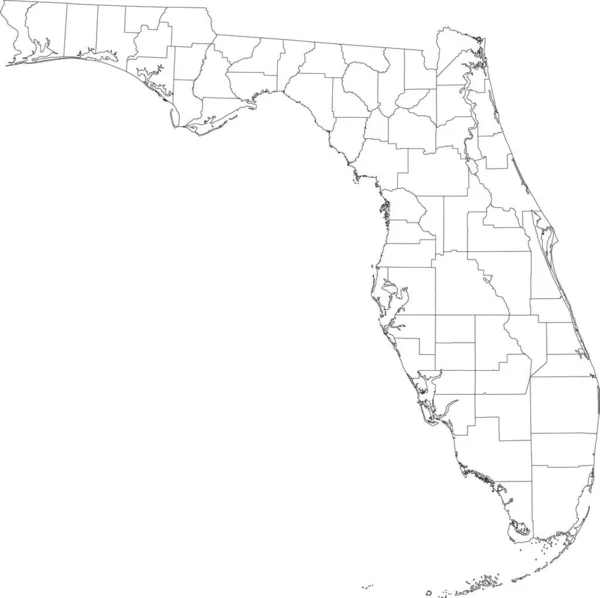 Bílá Slepá Vektorová Mapa Federálního Státu Florida Usa Černými Okraji — Stockový vektor