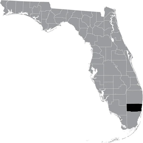 Black Highlighted Location Map Broward County Gray Map Federal State — 图库矢量图片