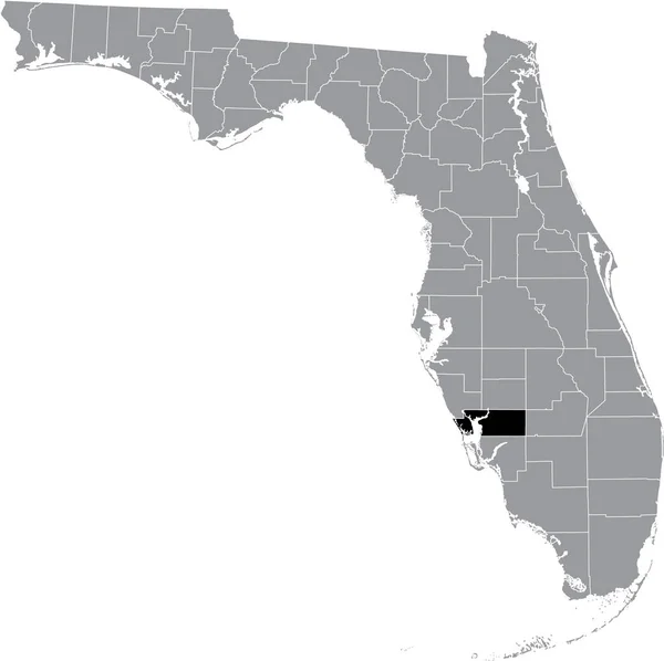 Black Highlighted Location Map Charlottecounty Gray Map Federal State Florida — Archivo Imágenes Vectoriales