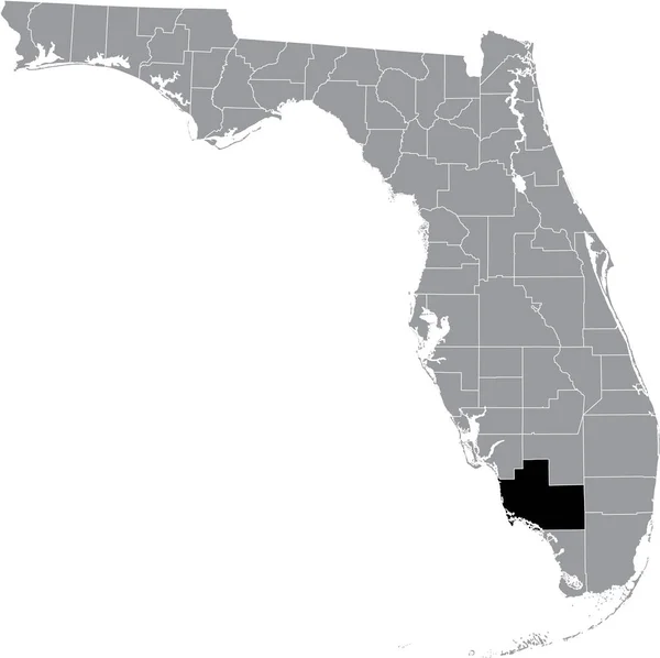 Black Highlighted Location Map Collier County Gray Map Federal State — 图库矢量图片