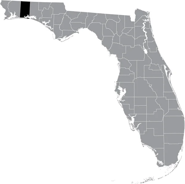 Czarna Zaznaczona Mapa Hrabstwa Okaloosa Wewnątrz Szarej Mapy Stanu Floryda — Wektor stockowy