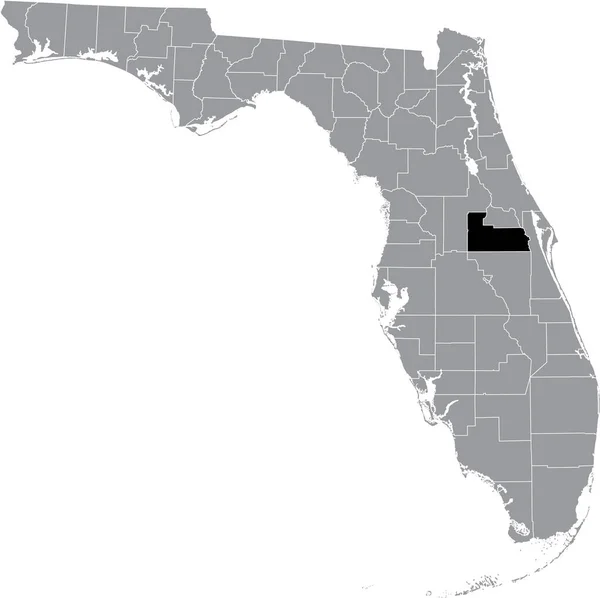 米国フロリダ州の灰色の地図の中の米国オレンジ郡の黒い強調表示された場所 — ストックベクタ