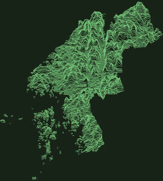 瑞典哥德堡地形图军事雷达战术地图 深绿色背景上的翡翠绿色等高线 — 图库矢量图片