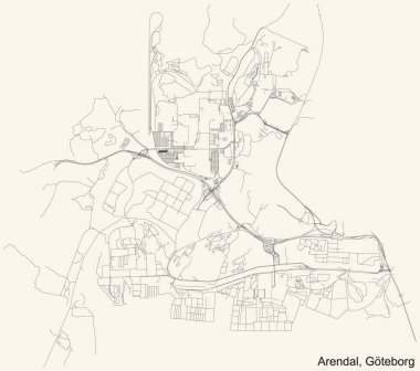 İsveç 'in Göteborg bölgesinin çeyrek arendal bölgesinin klasik bej arka planında siyah basit detaylı yol haritası