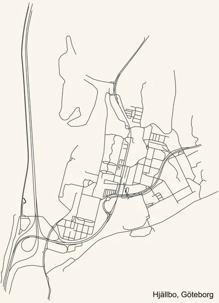 Schwarze Einfache Detaillierte Straßenkarte Auf Beigem Hintergrund Des Viertels Hjllbo — Stockvektor