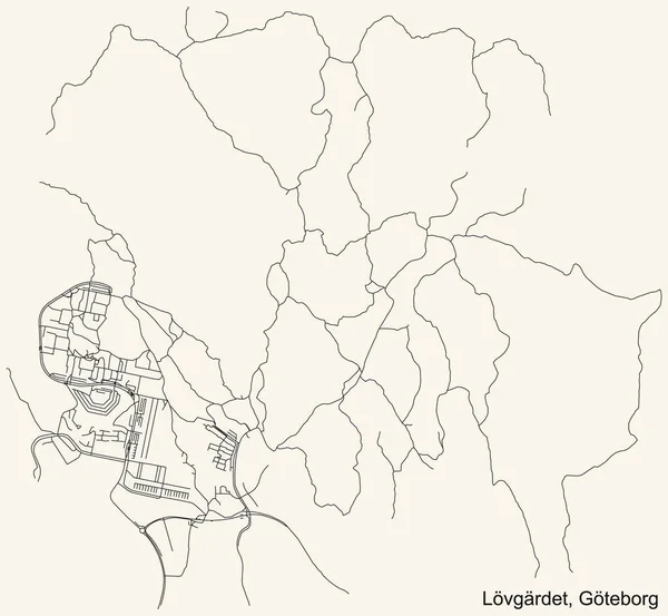 Schwarze Einfache Detaillierte Straßenkarte Auf Beigem Hintergrund Des Viertels Lvgrdet — Stockvektor