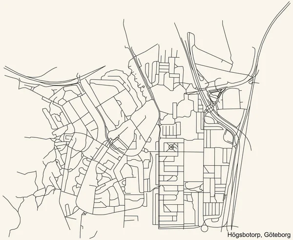 スウェーデン ヨーテボリの四半期Hgsbotorp地区のヴィンテージベージュの背景に黒のシンプルな詳細道路地図 — ストックベクタ