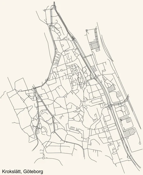 Schwarze Einfache Detaillierte Straßenkarte Auf Beigem Hintergrund Des Viertels Kroksltt — Stockvektor