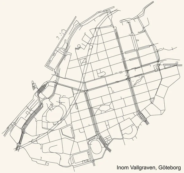 Preto Simples Mapa Detalhado Estradas Rua Fundo Bege Vintage Bairro — Vetor de Stock