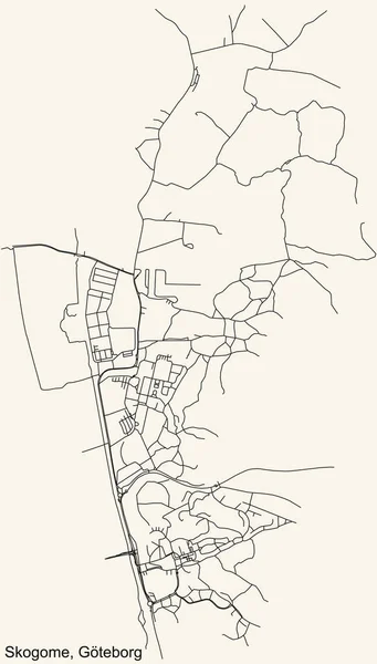 Schwarze Einfache Detaillierte Straßenkarte Auf Beigem Hintergrund Des Viertels Skogome — Stockvektor