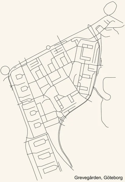 スウェーデン ヨーテボリの4分の1緑の地区のヴィンテージベージュの背景に黒のシンプルな詳細道路地図 — ストックベクタ