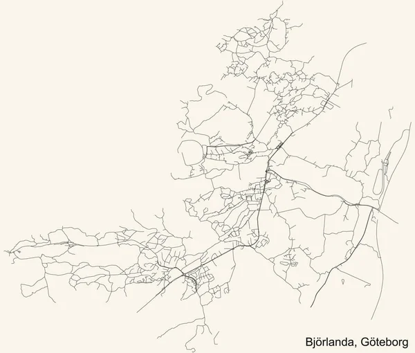 スウェーデン ヨーテボリの4分の1 Bjrlanda地区のヴィンテージベージュの背景に黒のシンプルな詳細道路地図 — ストックベクタ