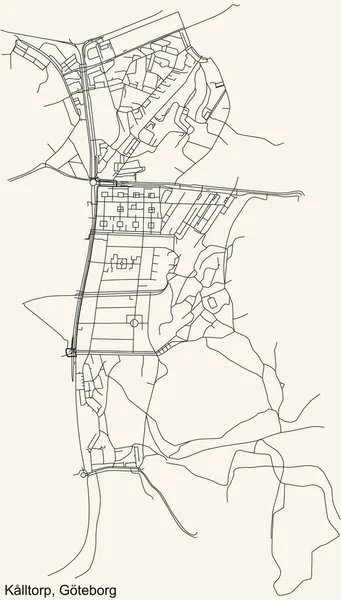 Schwarze Einfache Detaillierte Straßenkarte Auf Beigem Hintergrund Des Viertels Klltorp — Stockvektor