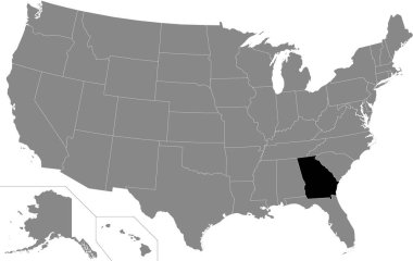 ABD Federal Gürcistan Eyaleti 'nin Amerika Birleşik Devletleri' nin gri haritasında siyah vurgulanmış konum haritası