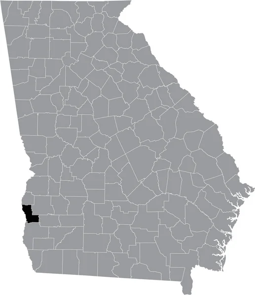 米国ジョージア州の灰色の地図の中の米国クレイ郡の黒い強調表示された場所 — ストックベクタ