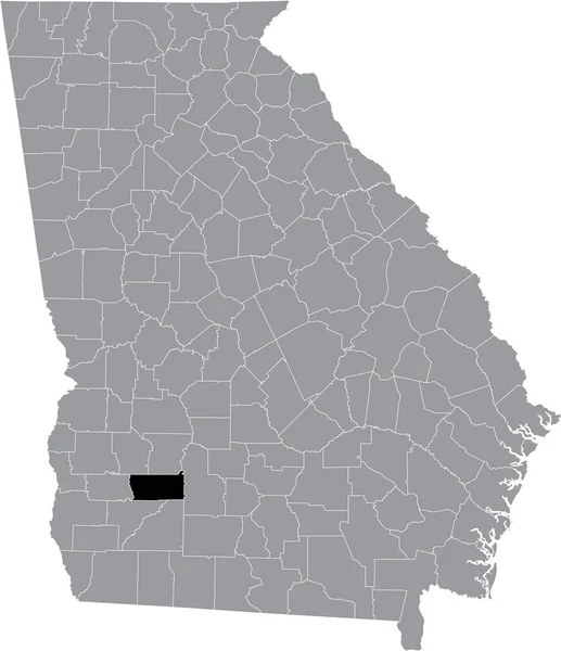 米国ジョージア州の灰色の地図の中にある米国ダハティ郡の黒いハイライトされた場所 — ストックベクタ