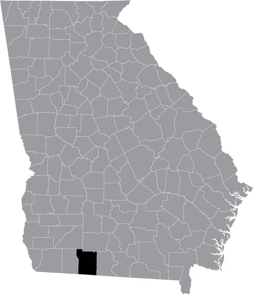 米国ジョージア州の灰色の地図の中の米国トーマス郡の黒い強調表示された場所 — ストックベクタ